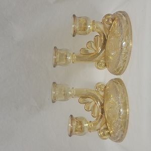 Vintage Jeannette Louisa Iridescent Floragold Candle Holders